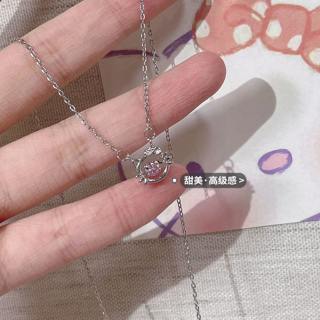 Vòng cổ Mặt Hello Kitty Đính Kim Cương Hồng Thiết Kế Ngọt Ngào Cao Cấp Đa Năng Cho Nữ