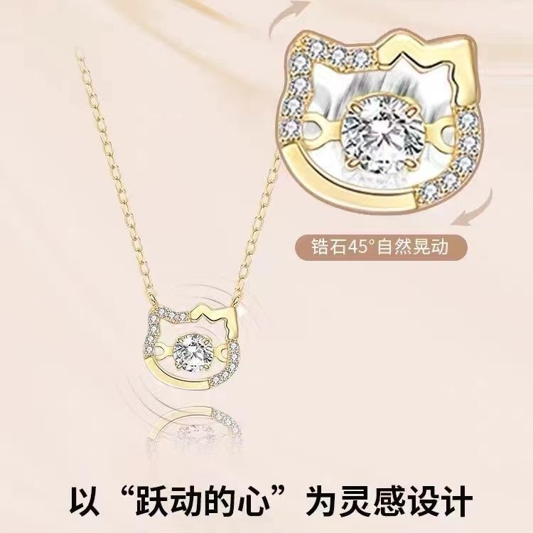 SANRIO Vòng cổ Mạ Bạc 925 Mặt Hello Kitty Đính Đá zircon