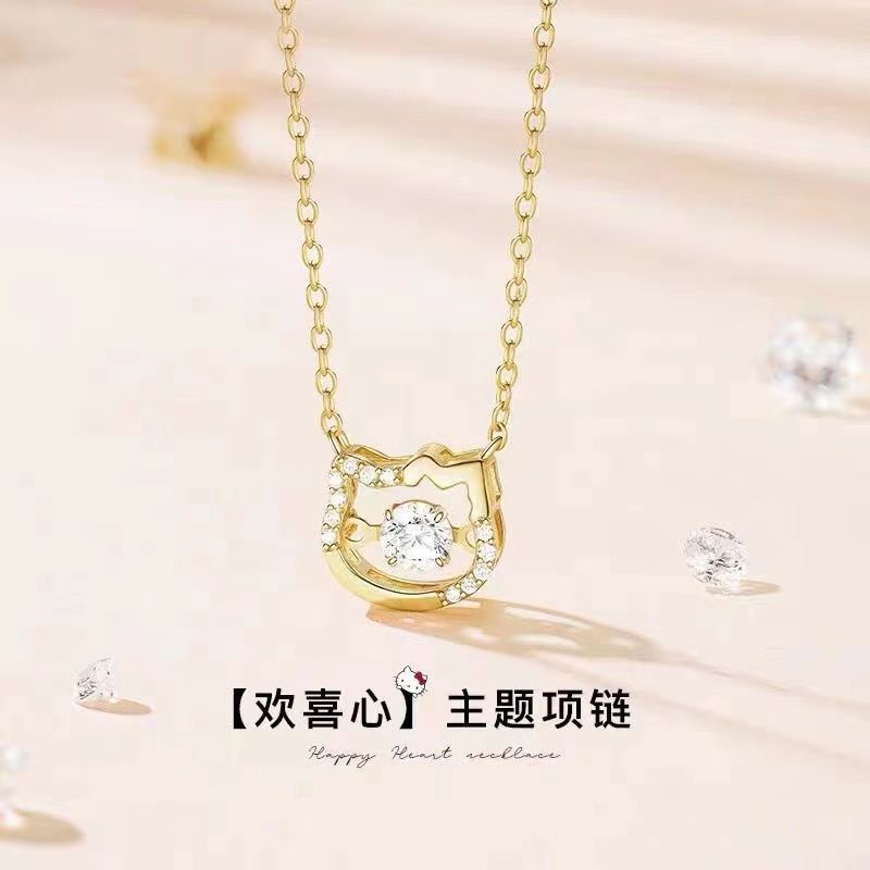 SANRIO Vòng cổ Mạ Bạc 925 Mặt Hello Kitty Đính Đá zircon