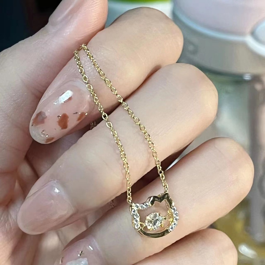 SANRIO Vòng cổ Mạ Bạc 925 Mặt Hello Kitty Đính Đá zircon