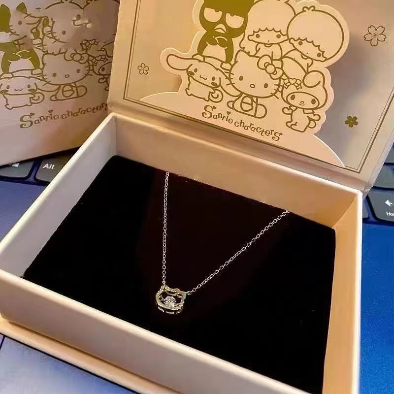 SANRIO Vòng cổ Mạ Bạc 925 Mặt Hello Kitty Đính Đá zircon