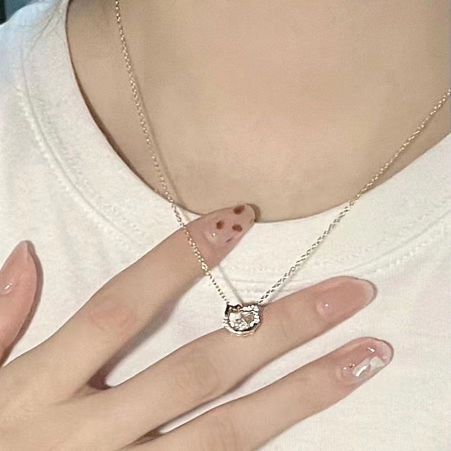 SANRIO Vòng cổ Mạ Bạc 925 Mặt Hello Kitty Đính Đá zircon