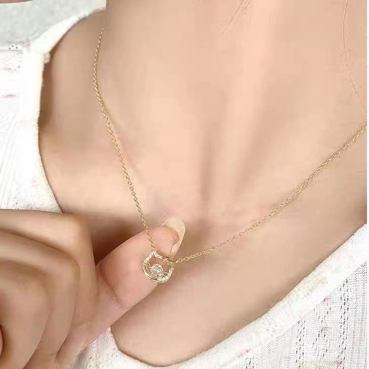 SANRIO Vòng cổ Mạ Bạc 925 Mặt Hello Kitty Đính Đá zircon