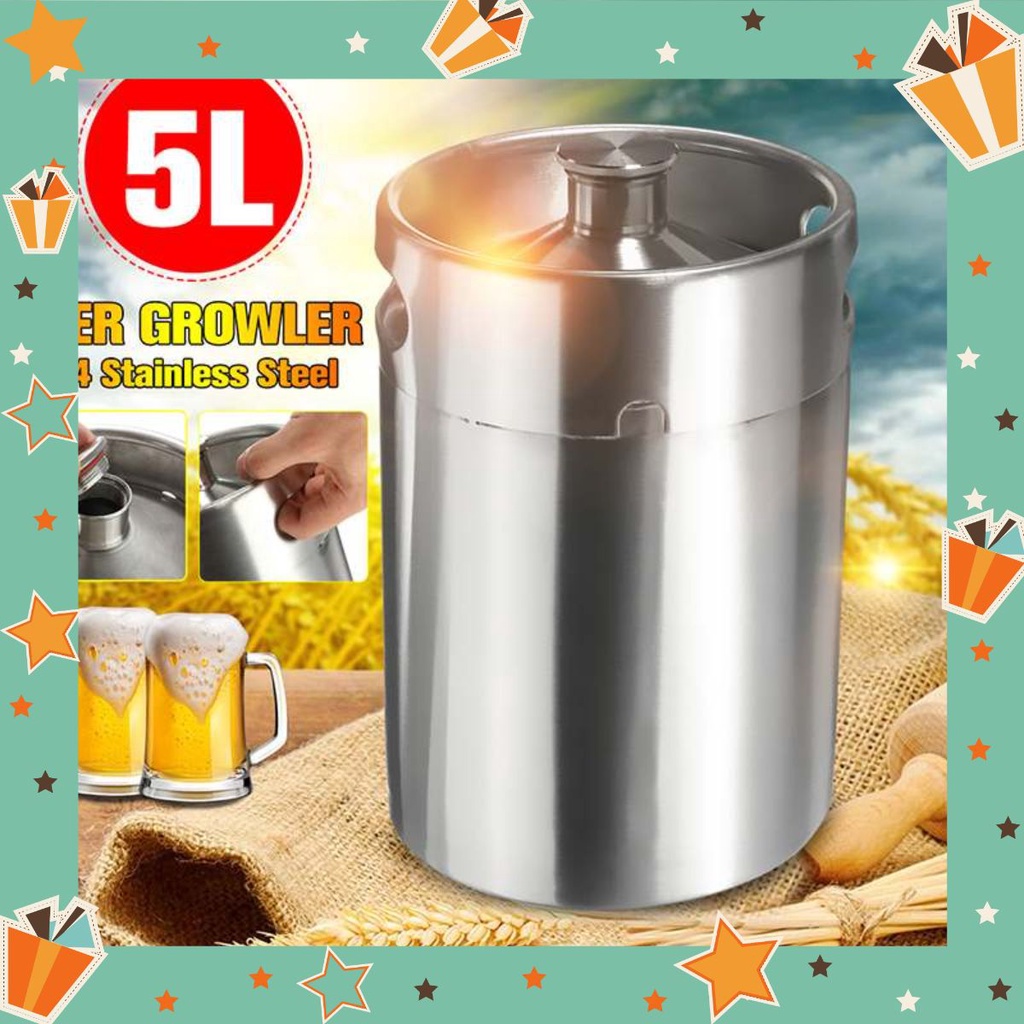Vỏ Mini Keg Beer Inox 304 5L kèm nắp