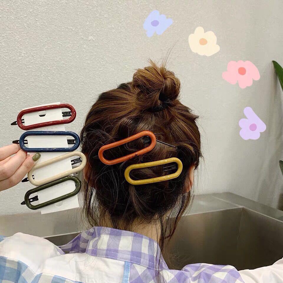 Kẹp Tóc Nữ Hình Oval Màu Sắc Retro Thời Trang