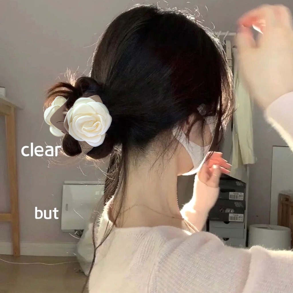 Kẹp Tóc Hình Cá Mập Đính Hoa Trà Cao Cấp Phong Cách Retro Mùa Hè Cho Nữ