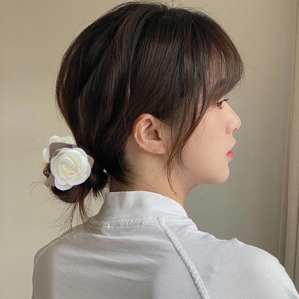 Kẹp Tóc Hình Cá Mập Đính Hoa Trà Cao Cấp Phong Cách Retro Mùa Hè Cho Nữ