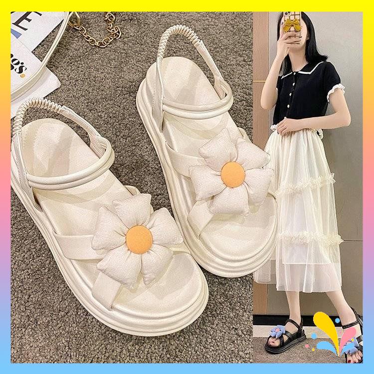 Dép thời trang dễ phối hoa mặt trời đế dày mùa hè