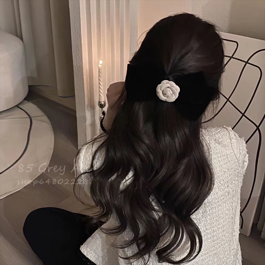 Kẹp Tóc Hình Nơ Bằng Nhung Màu Đen Phong Cách Cổ Điển Thời Trang Cho Nữ