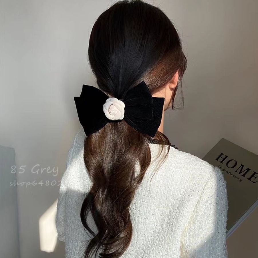 Kẹp Tóc Hình Nơ Bằng Nhung Màu Đen Phong Cách Cổ Điển Thời Trang Cho Nữ