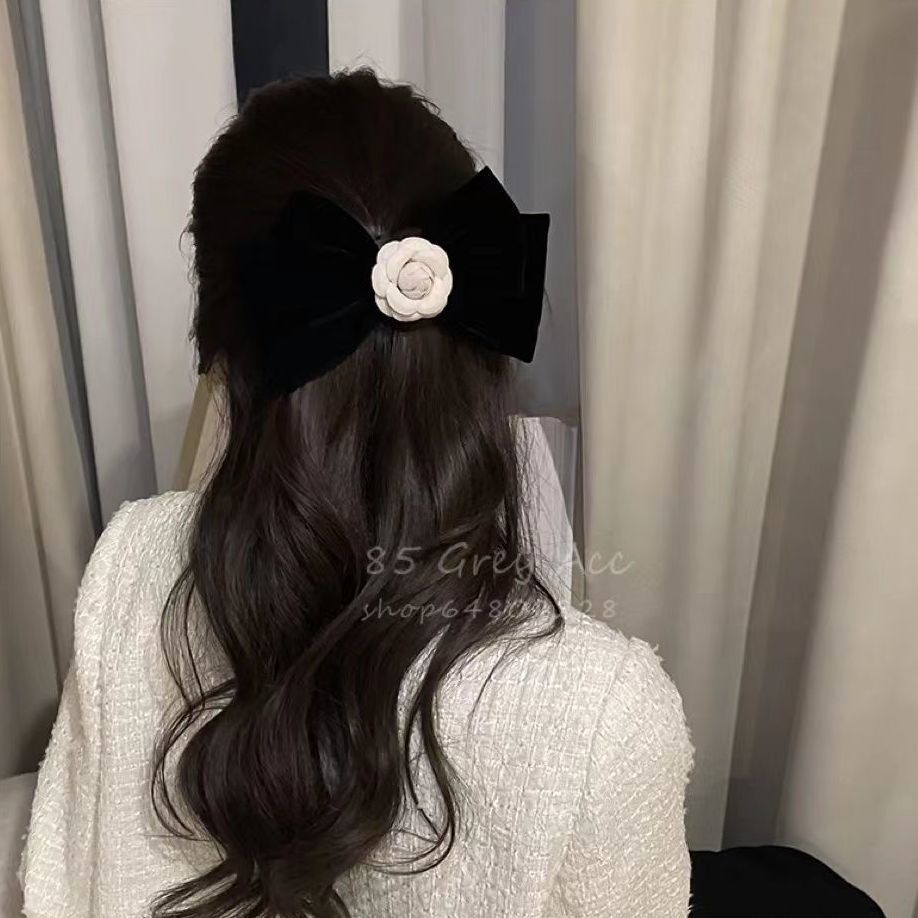 Kẹp Tóc Hình Nơ Bằng Nhung Màu Đen Phong Cách Cổ Điển Thời Trang Cho Nữ