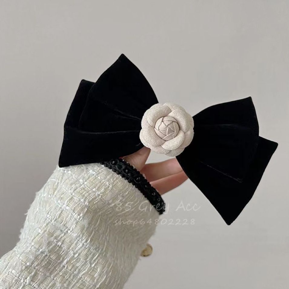 Kẹp Tóc Hình Nơ Bằng Nhung Màu Đen Phong Cách Cổ Điển Thời Trang Cho Nữ