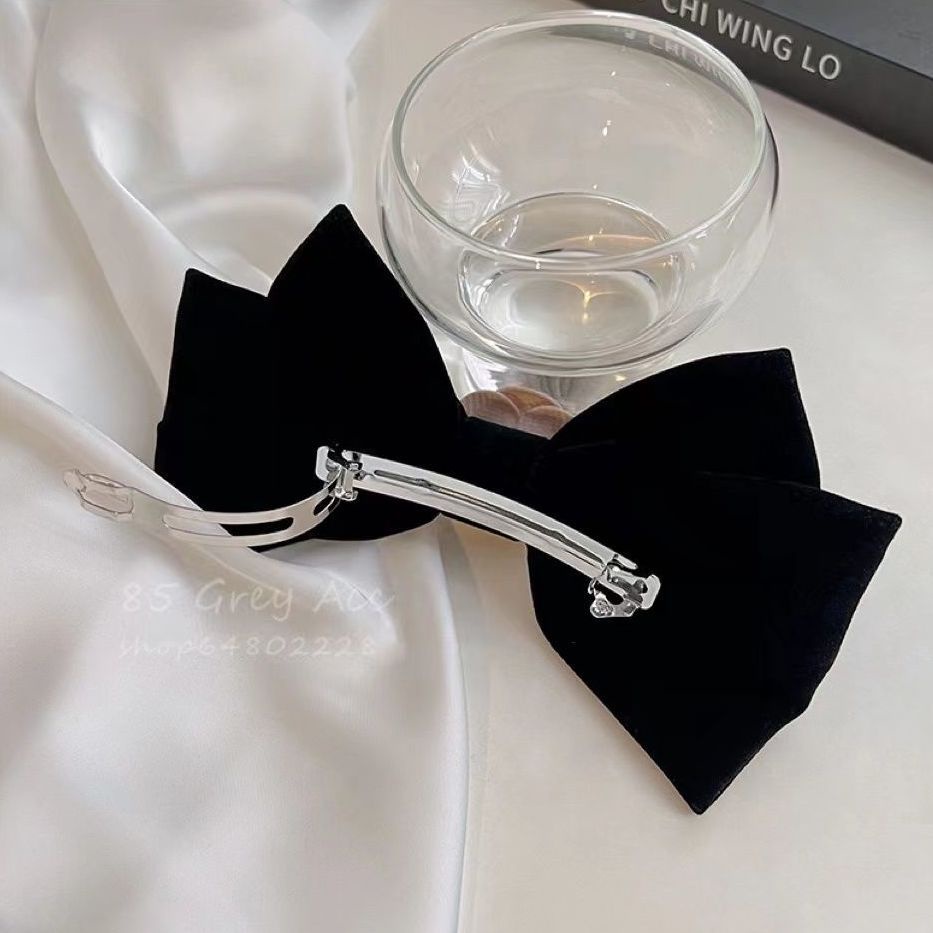 Kẹp Tóc Hình Nơ Bằng Nhung Màu Đen Phong Cách Cổ Điển Thời Trang Cho Nữ