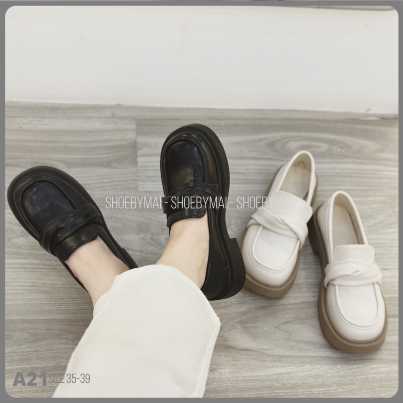 Giày loafer đế bằng da lì mềm A21
