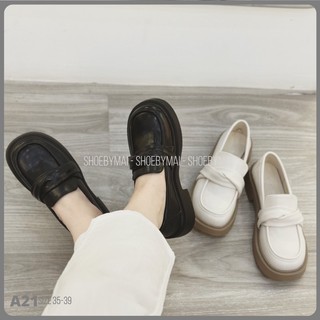 Giày loafer đế bằng da lì mềm A21