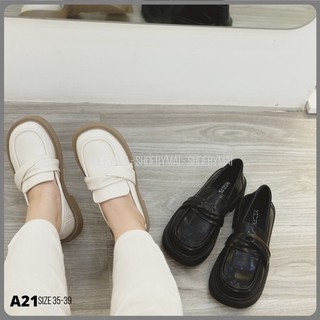 Giày loafer đế bằng da lì mềm A21