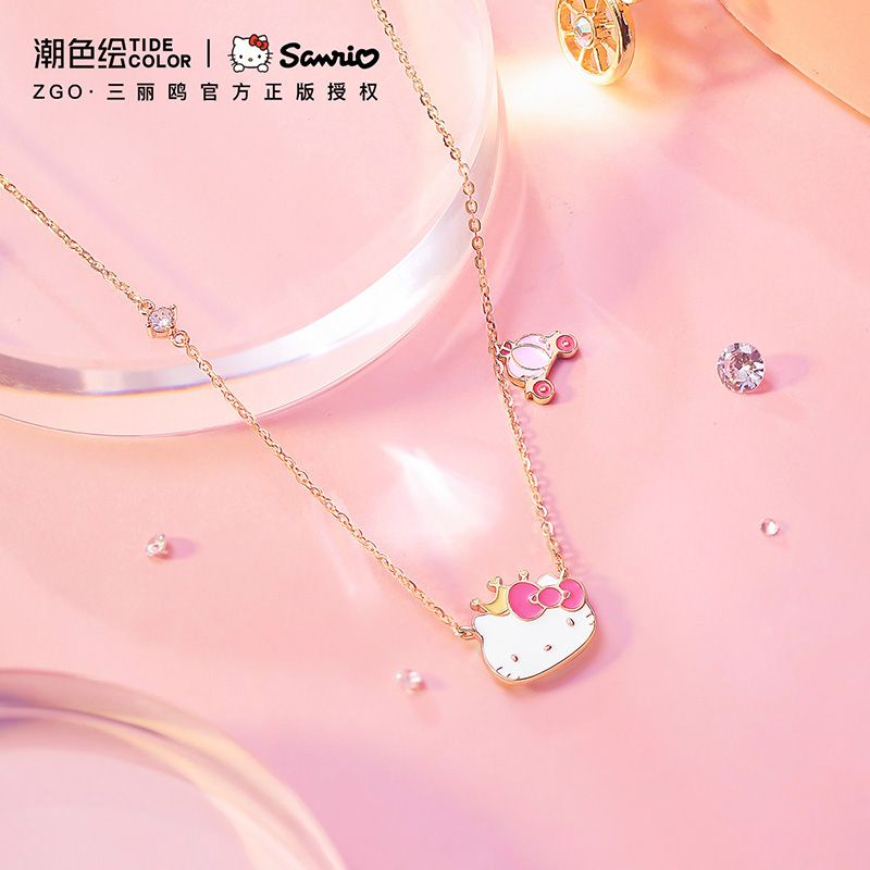 Vòng cổ Mạ Bạc Nhẹ In Hình Vẽ x Sanrio Hellokitty Màu Bạc Sang Trọng Làm Quà Sinh Nhật Cho Bé Gái