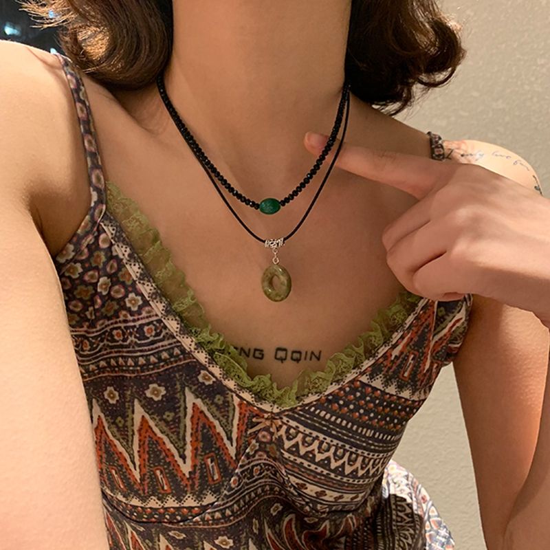 Dây Chuyền Hai Lớp Mặt Nhẫn Thời Trung Cổ Làm Bằng Tay Cao Cấp Sang Trọng Niche Chính Hãng Cổ Điển Ethn