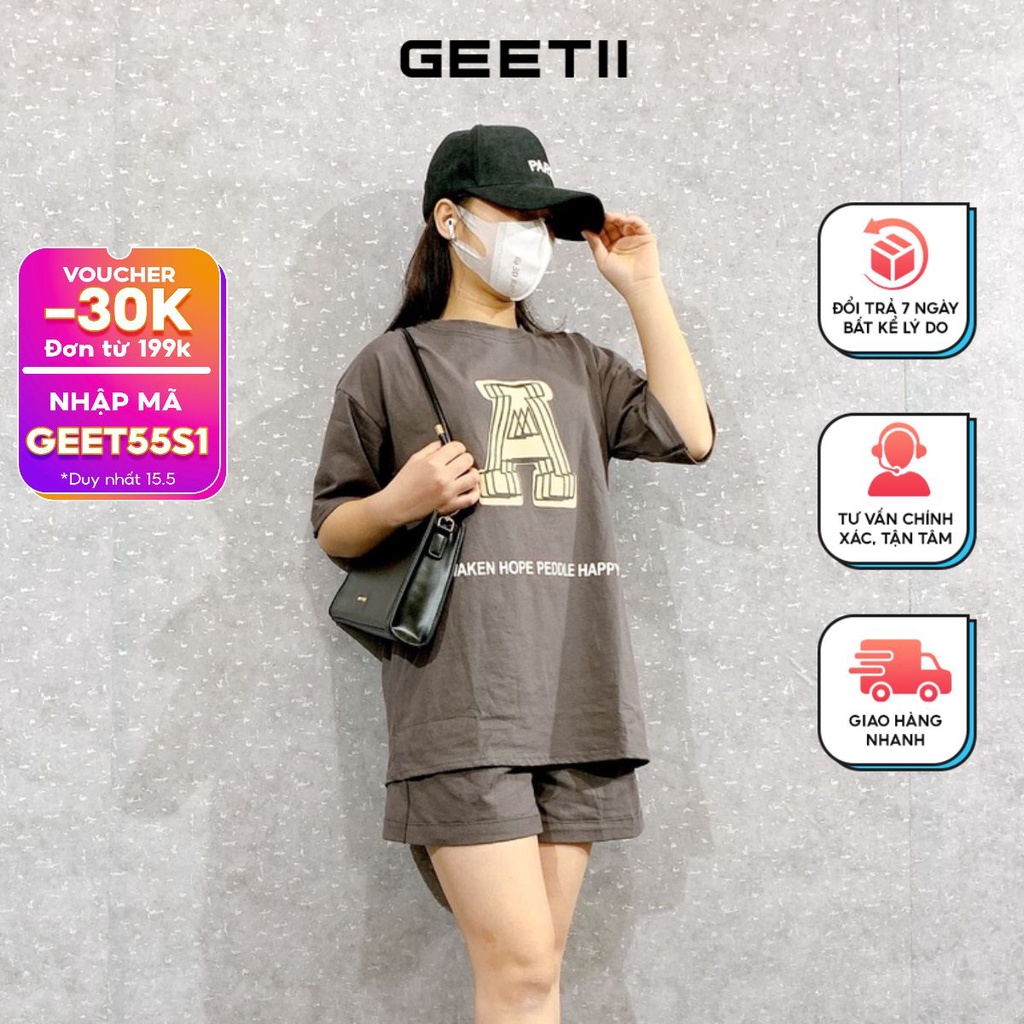 Set quần áo thun nam nữ ngắn tay cotton khô 3158 dày dặn form rộng phong cách hàn quốc CTKB_3A, thời trang unisex GeeTii