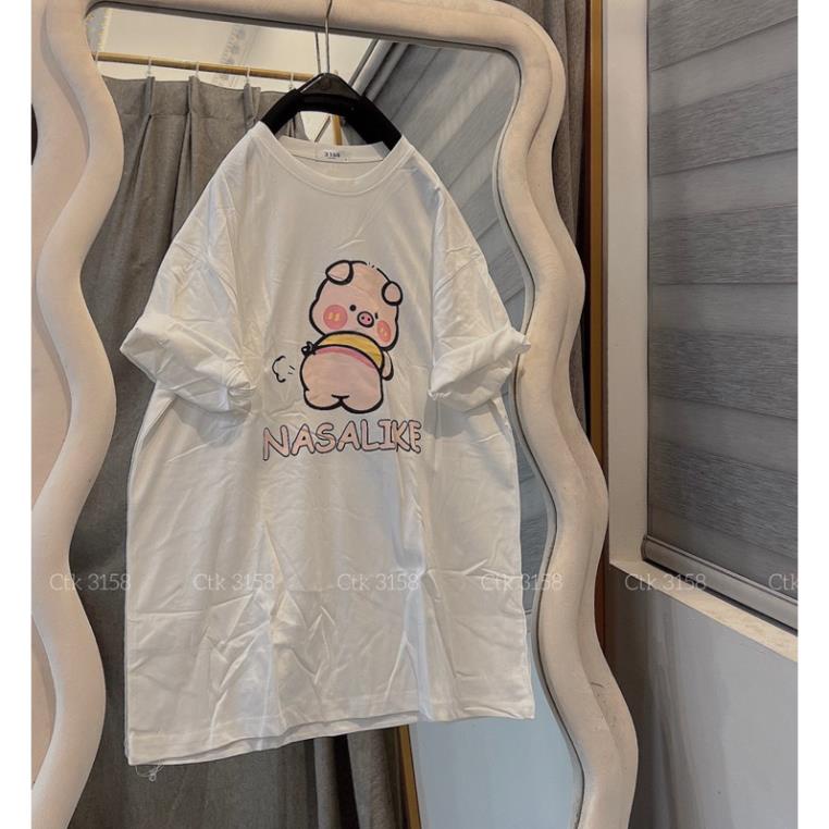 Áo Thun Form Rộng 3158 cotton Khô In hình heo nasalike