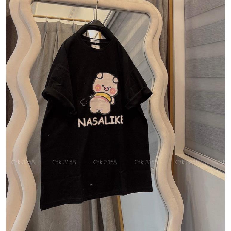 Áo Thun Form Rộng 3158 cotton Khô In hình heo nasalike