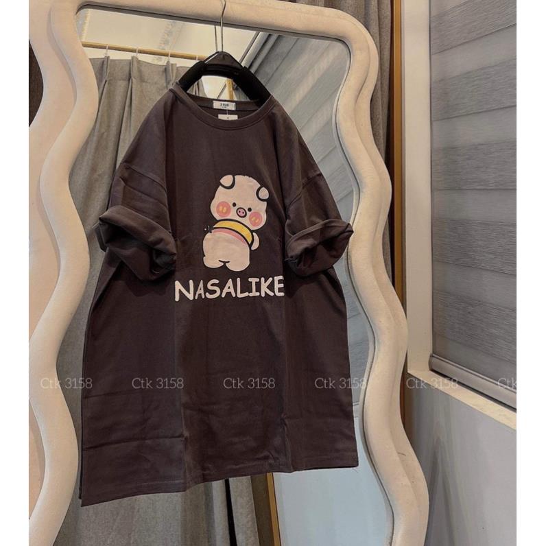 Áo Thun Form Rộng 3158 cotton Khô In hình heo nasalike