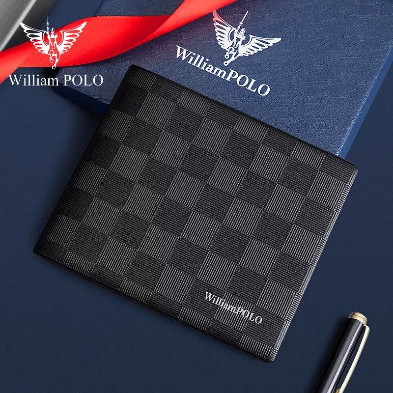 Ví Nam Da Bò Thật 100% Cao Cấp Hàng Hiệu WilliamPOLO, Bóp Nam Cao Cấp WV394 Hộp Gỗ Làm Quà Tặng, Quà Biếu