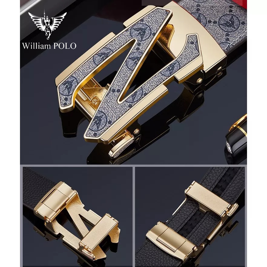 Thắt Lưng Nam Da Bò Thật 100% Cao Cấp Hàng Hiệu WilliamPOLO, Dây Nịt Nam Cao Cấp WP791 Hộp Gỗ Làm Quà Tặng, Quà Biếu