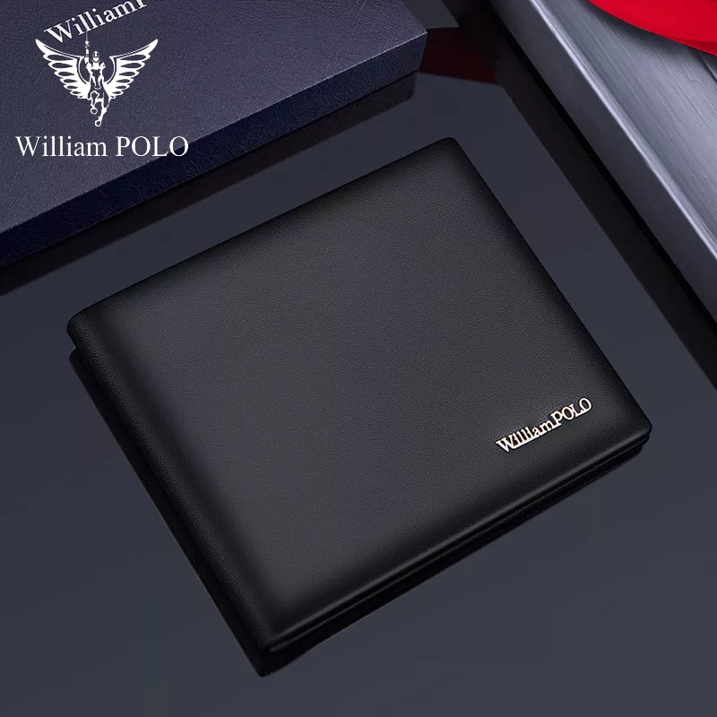 Ví Nam Da Bò Thật 100% Cao Cấp Hàng Hiệu WilliamPOLO, Bóp Nam Cao Cấp WV391 Hộp Gỗ Làm Quà Tặng, Quà Biếu