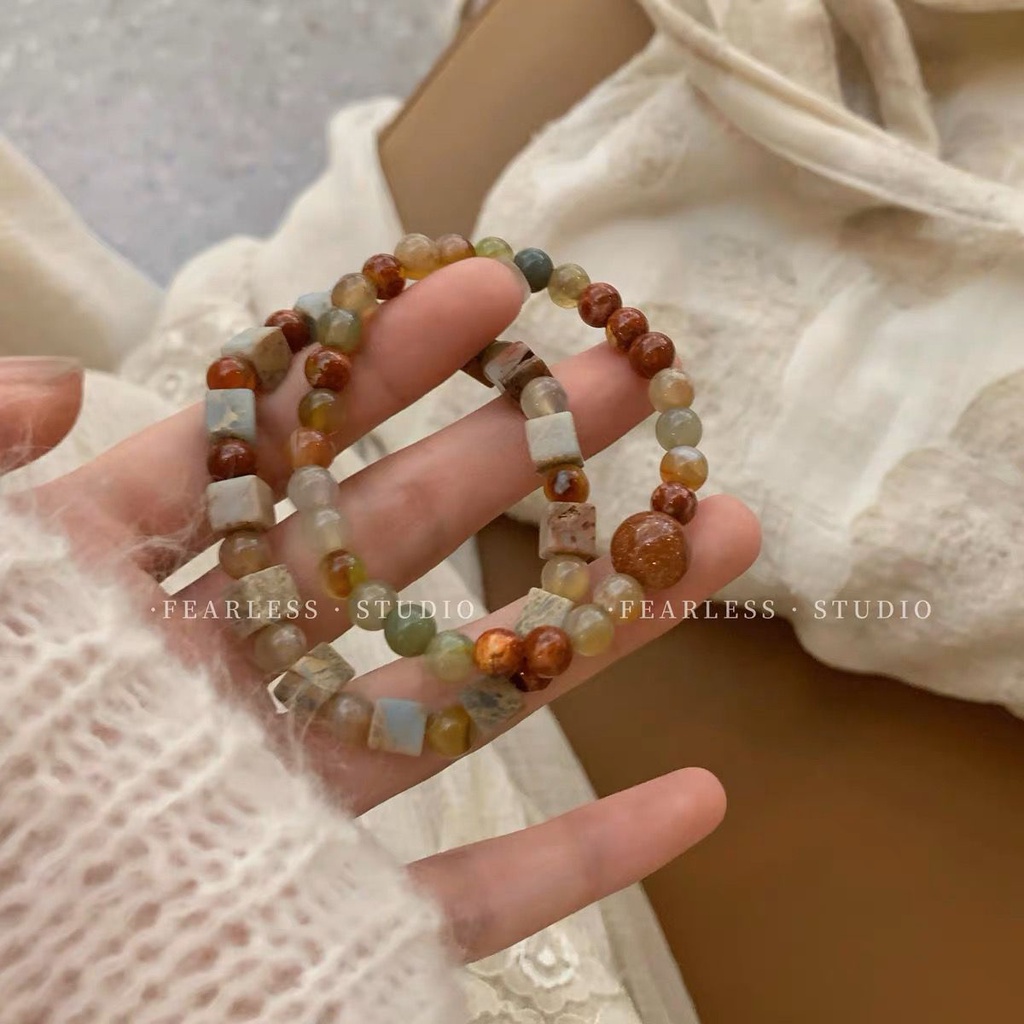 Vòng Tay Chuỗi Hạt Đá Tự Nhiên Phong Cách Trung Hoa Cổ Điển Không Sợ Hãi Mới