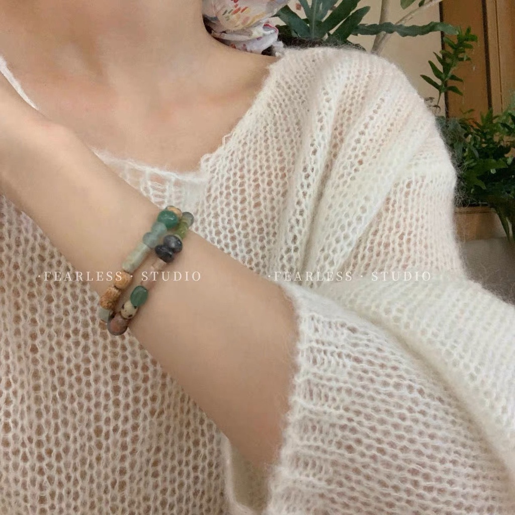 Vòng Tay Chuỗi Hạt Đá Tự Nhiên Phong Cách Trung Hoa Cổ Điển Không Sợ Hãi Mới