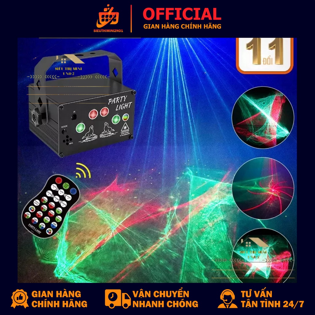 Đèn chiếu LASER 3D-5 mắt cảm biến âm thanh. Thiết kế nhỏ gọn, kiểu dáng sang trọng.