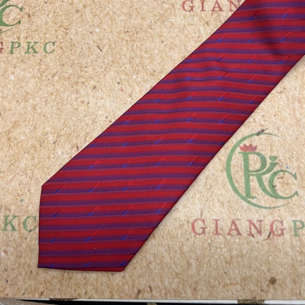 Cà vạt nam màu đỏ kẻ xanh nhạt mẫu thắt sẵn dây kéo 8cm t5- PKC