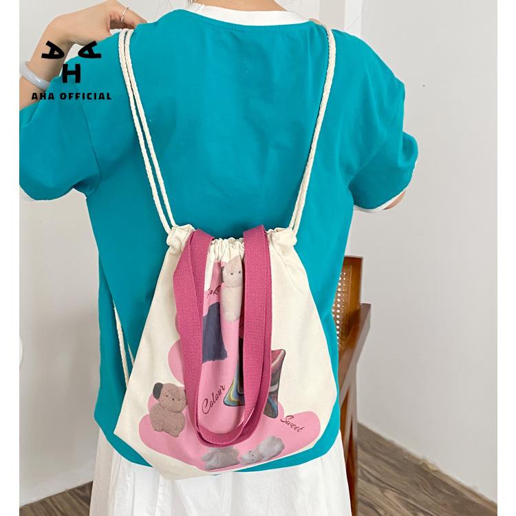 Ba Lô Dây Rút In Họa Tiết Dễ Thương Cho Nữ