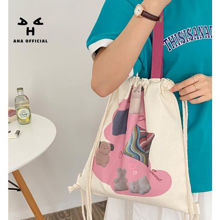 Ba Lô Dây Rút In Họa Tiết Dễ Thương Cho Nữ