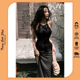 Đầm Cổ Yếm Hở Lưng Có Mút Ngực Dành Cho Nữ Cực Sang Chảnh, Phong Cách Sexy, Chất Thun Co Giãn Mềm Mịn