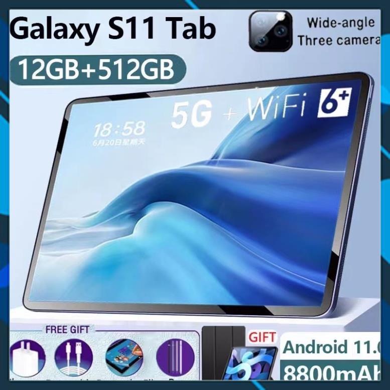 Máy tính bảng giá rẻ S11 thông minh (12GB/512GB) Màn hình lớn PC Android 11 Thẻ SIM kép WIFI Khóa học trực tuyến COD