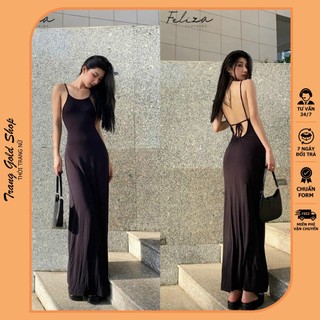 Đầm 2 dây thun lụa hở lưng, váy hở lưng cột nơ quyến rũ sang chảnh chất dày mịn freesize