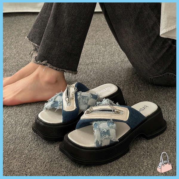 Dép đế xuồng Dép denim đáy bánh xốp