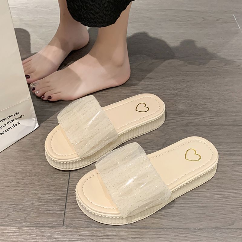 Dép Sandal Đế Phẳng Dày Dặn Phối Lưới Thời Trang Mùa Hè Dành Cho Nữ