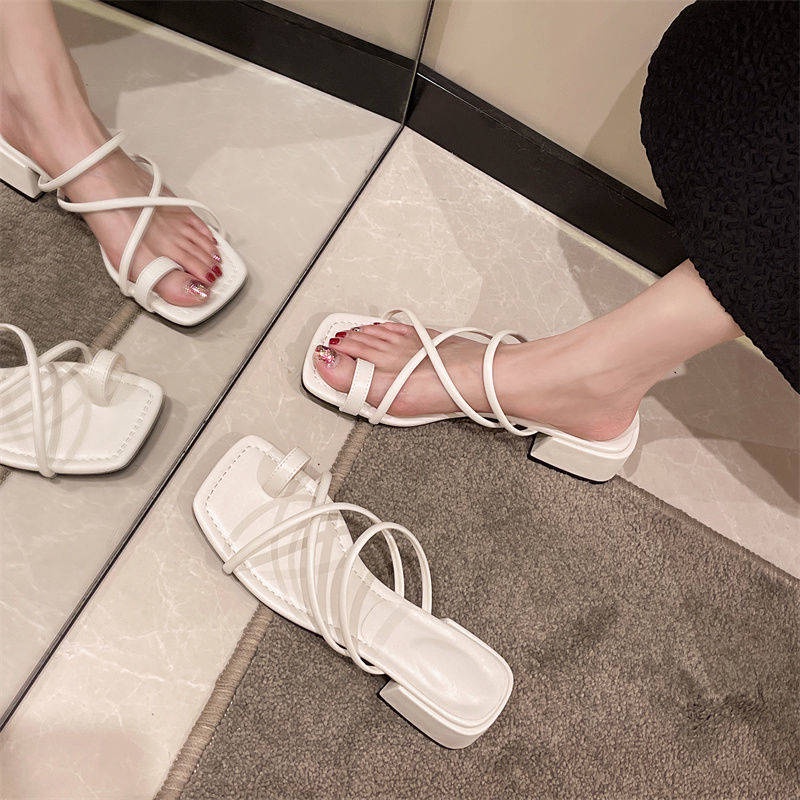 Dép Nữ 2023 Thô Gót Mùa Xuân Dây Đeo Thời Trang Mới
