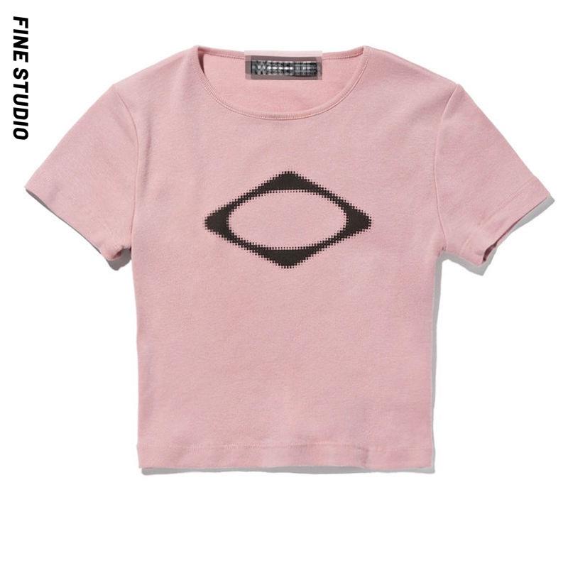 Fine Studio Áo Thun Ngắn Tay Ôm Dáng Mùa Hè Phong Cách Retro Mỹ Ngọt Ngào Cho Nữ