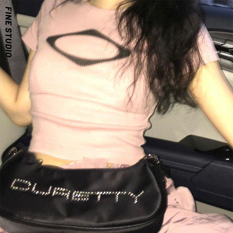 Fine Studio Áo Thun Ngắn Tay Ôm Dáng Mùa Hè Phong Cách Retro Mỹ Ngọt Ngào Cho Nữ