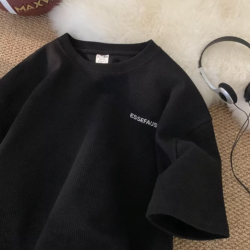 Áo Sơ Mi Ngắn Tay Cổ Tròn Màu Trơn Thời Trang Hàn Quốc Cho Nam áo phông form rộng áo unisex áo thun thể thao