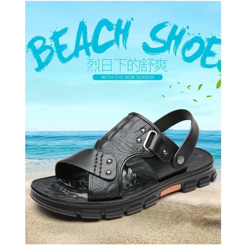 Giày Sandal Da Thật Đế Mềm Chống Trượt Mùa Hè 2023 Kích Thước Lớn Phong Cách Mới Cho Nam
