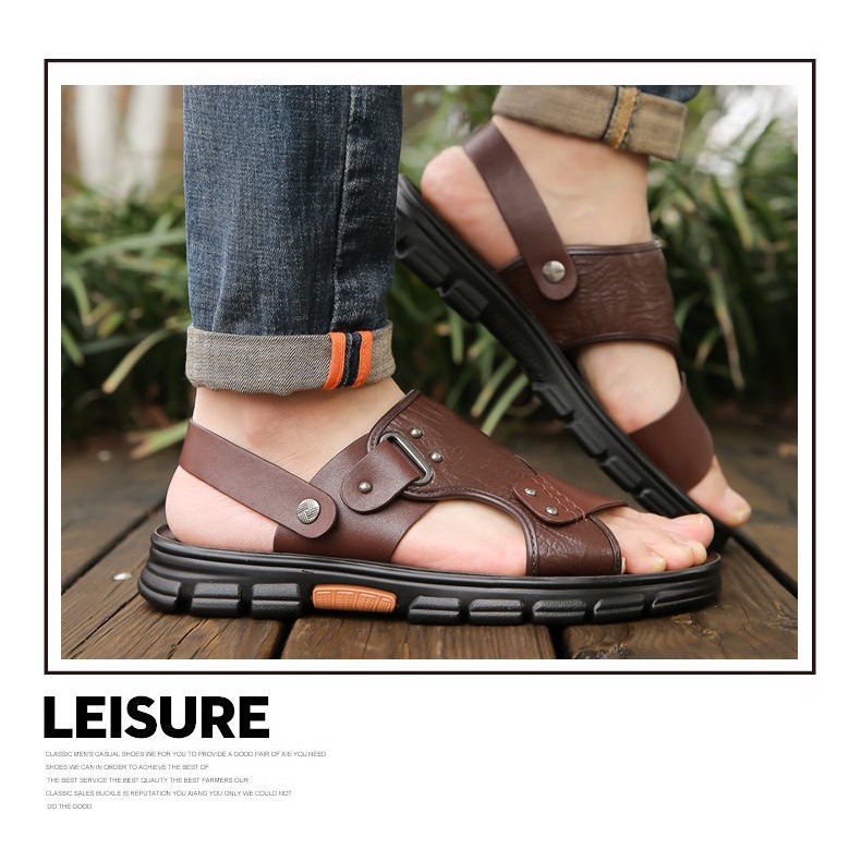 Giày Sandal Da Thật Đế Mềm Chống Trượt Mùa Hè 2023 Kích Thước Lớn Phong Cách Mới Cho Nam