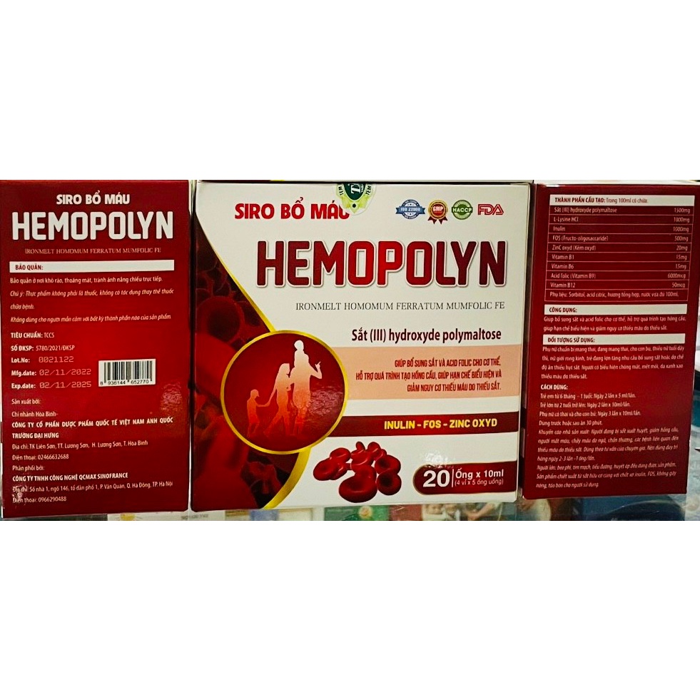 Siro Bổ Máu Hemopolyn bổ sung sắt và acid folic, giảm thiếu máu do thiếu sắt, hỗ trợ quá trình tạo máu