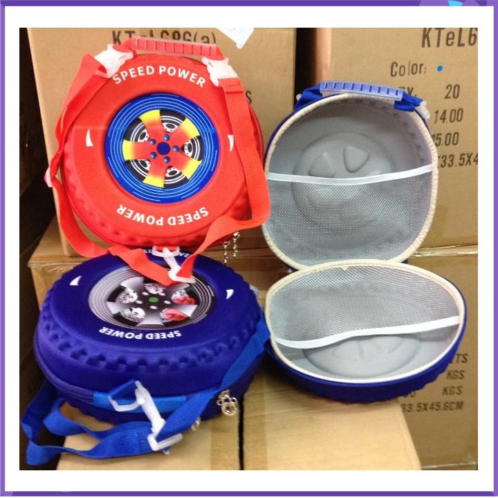 Ba lô thời trang hình bánh xe lớn cho bé. tròn 26cm dầy 11cm. Đỏ.