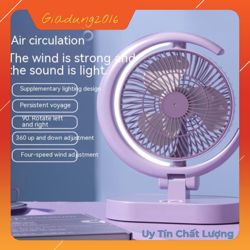 Quạt Sạc Tích Điện Hình Mặt Trăng Quạt Để Bàn🌏FREE SHIP🌎 Gấp Gọn Kèm Đèn Led Công Suất Lớn 3 Chế Độ Gió - ZTL