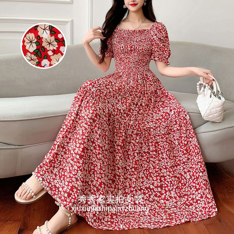 Đầm Cotton Lụa Dáng Xòe Eo Cao In Họa Tiết Hoa Phong Cách Bohemian Thời Trang Mùa Hè 2023 Cho Nữ